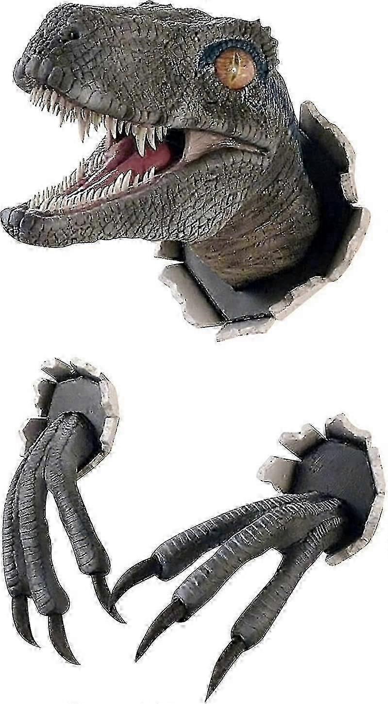 شنت على الحائط 3D الأزرق ديناصور راتنج النحت مع الدعائم مخلب ، مكسور الجدار رئيس نسخة طبق الأصل مجموعة
