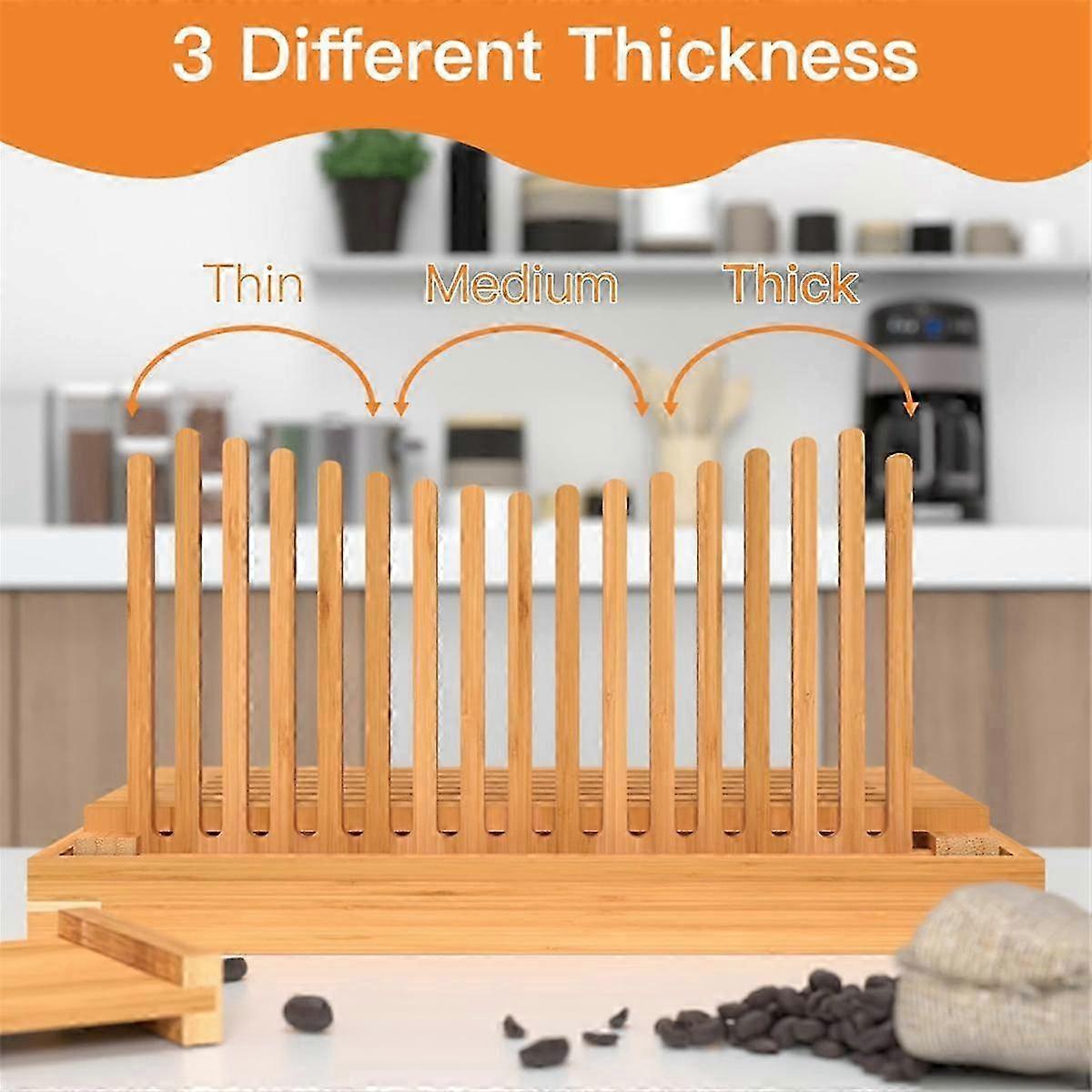 Bamboo Wood Bread Slicer for Homemade Bread Toast Cutting Board, Adjustable Thickness Breadmaker for Loaf Cakes B