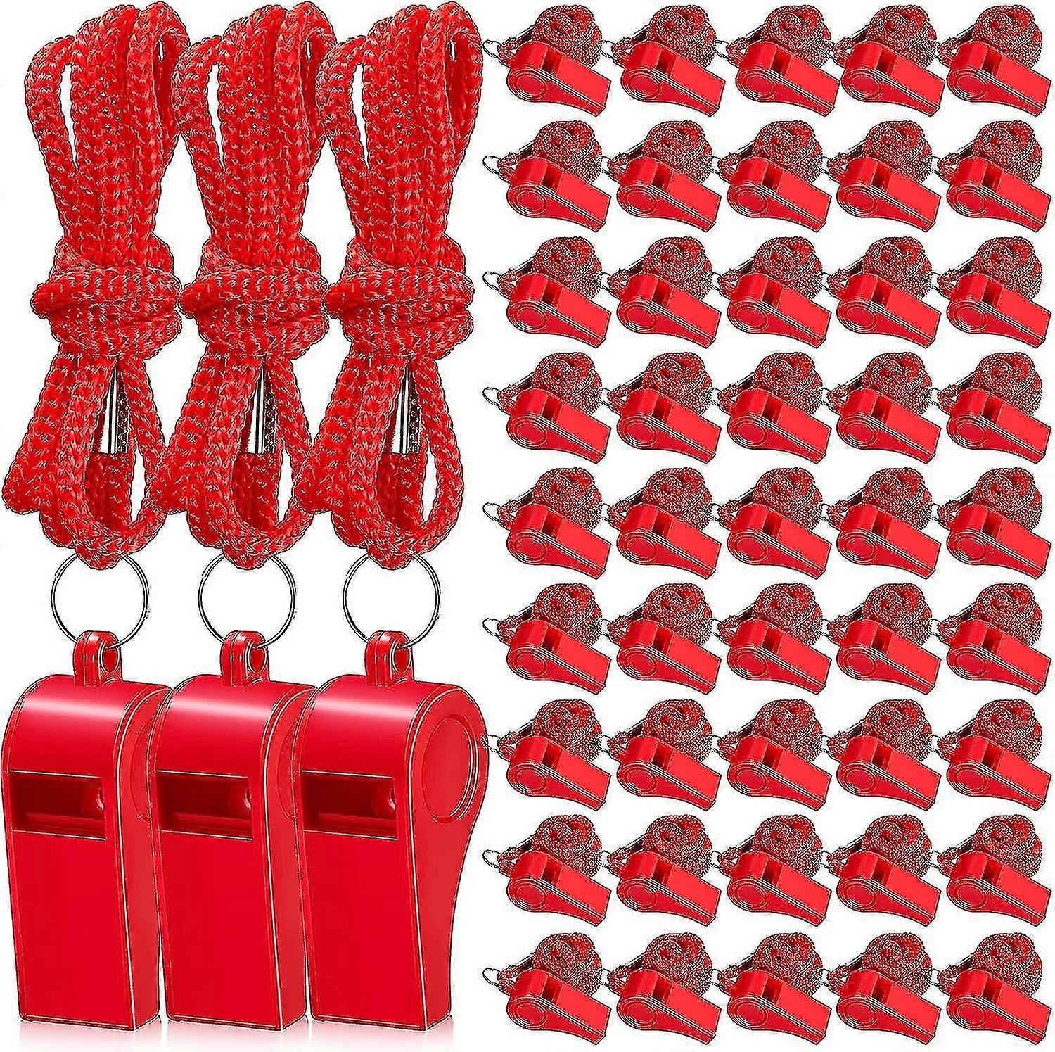 48 Packs Plastic Whistles With Lanyard Coaches Sports Whistle Loud Crisp Sound