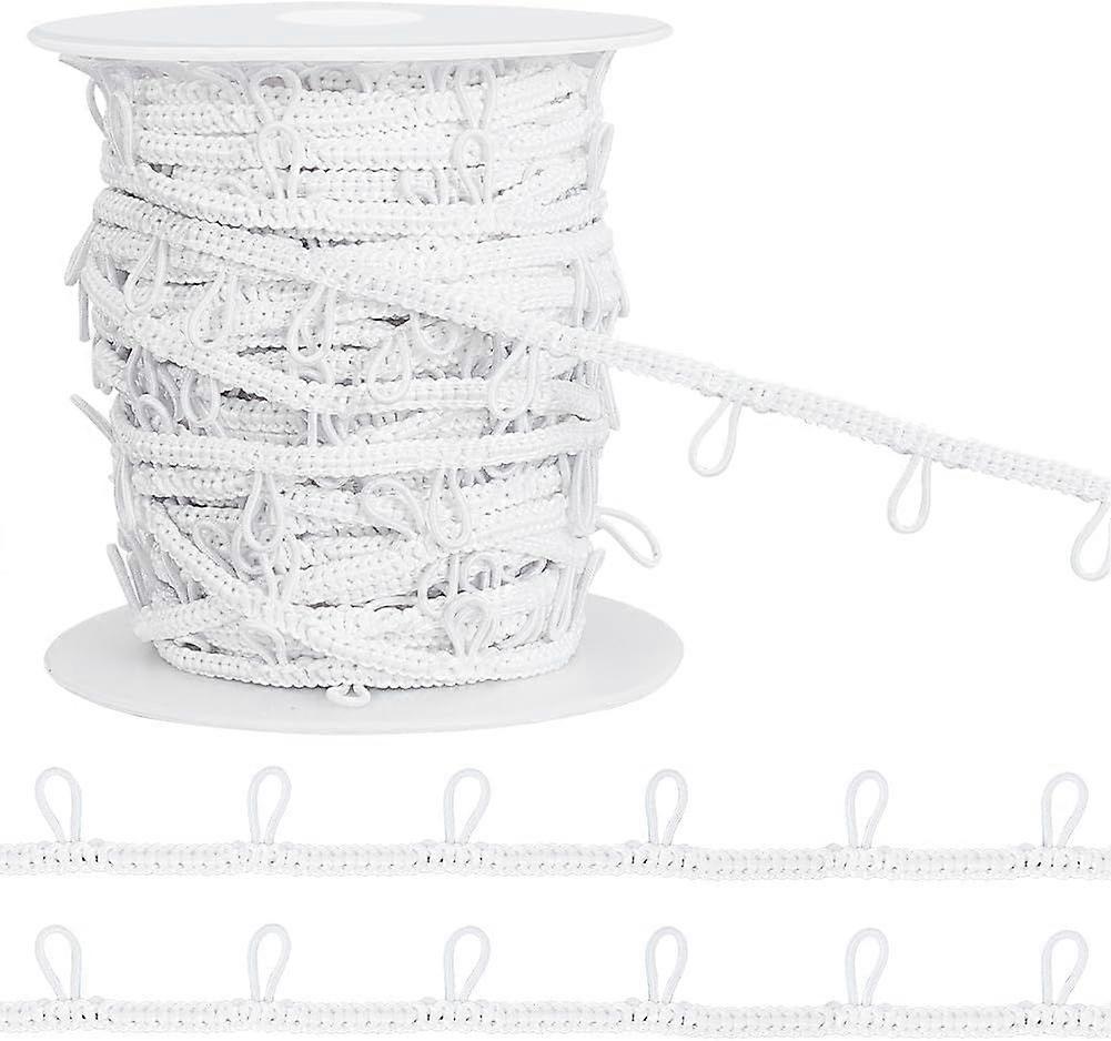 24.6Yard White Nylon Braided with Elastic Button Loops, Corset Button Elastic