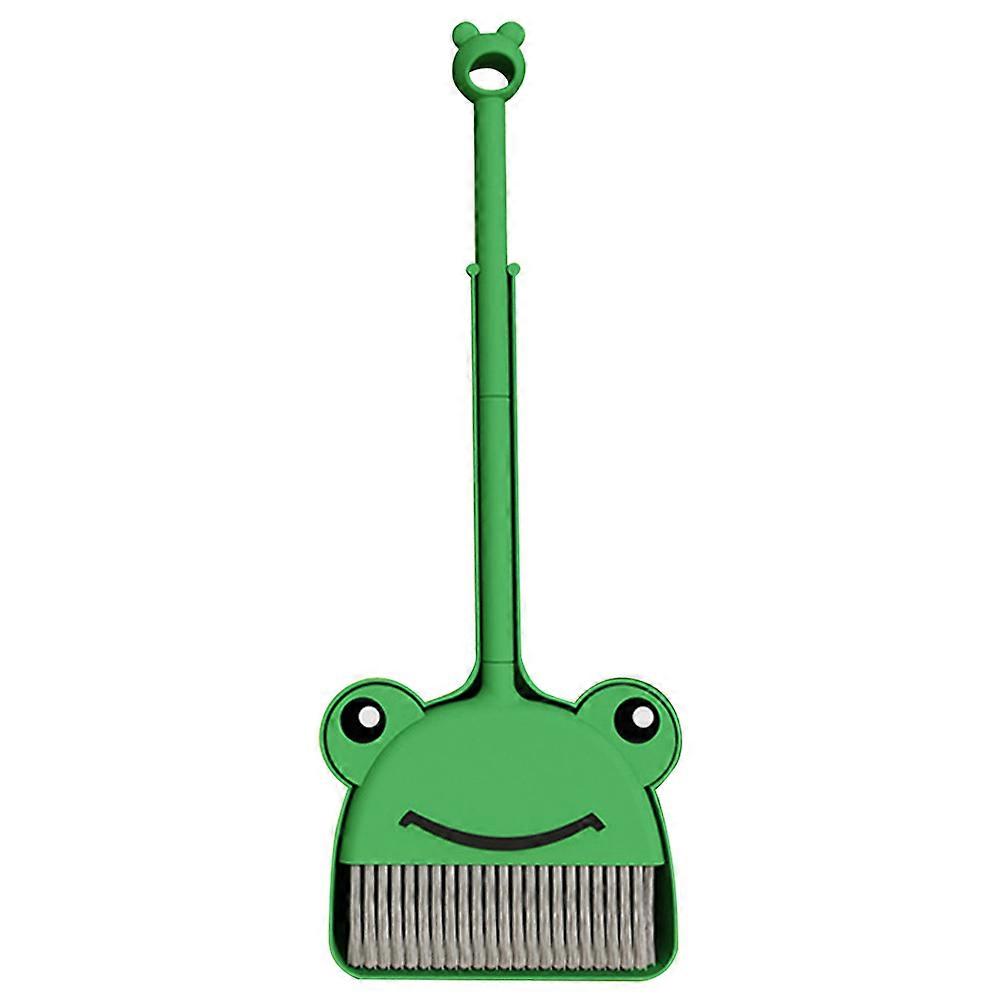 1 Set of Children's Green Broom and Dustpan for Kids Cleaning Tool Small Desktop Plastic