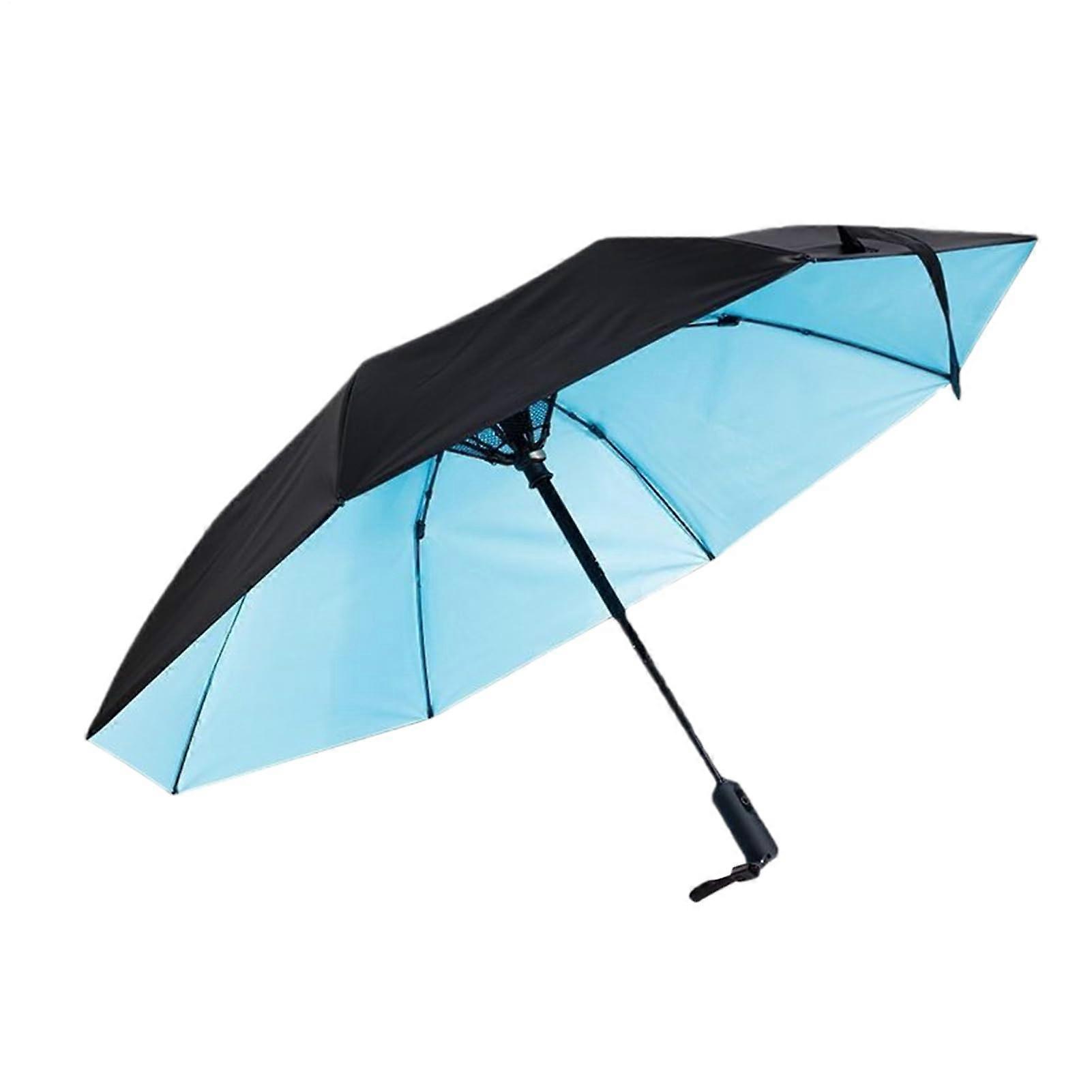 Cooling Umbrella UV Protection With Integrated Cooling Fan Rechargeable For Adults And Children Blue