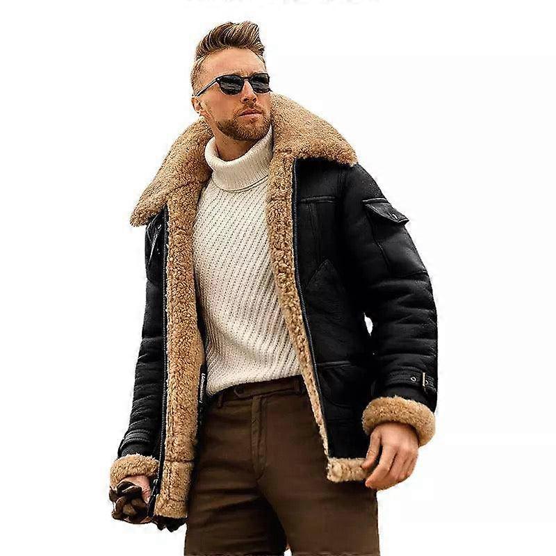Men Winter Fur Collar Leather Jacket