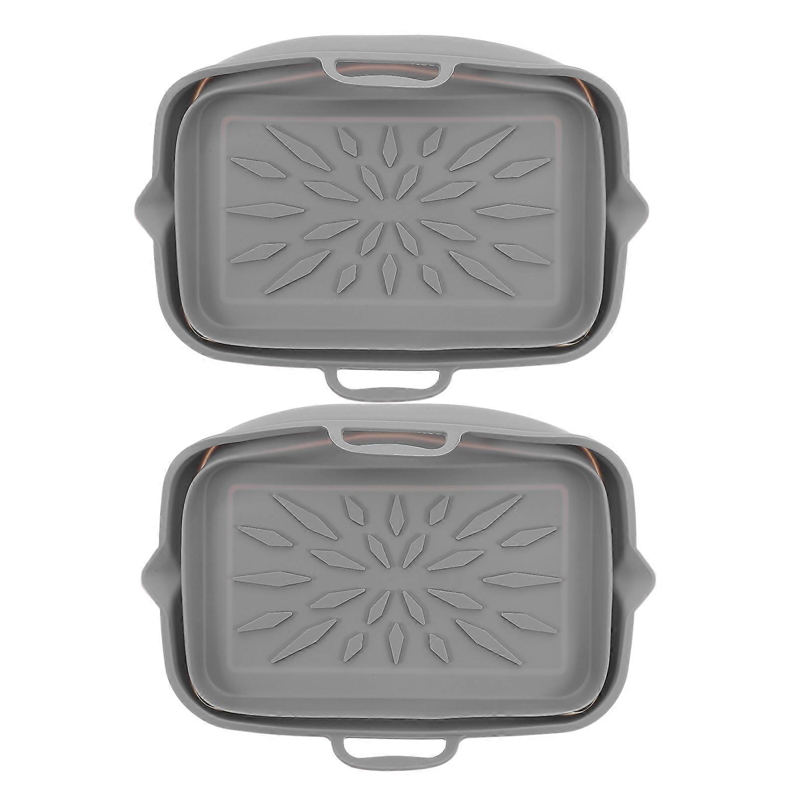 Heat Resistant Silicone Oven Tray Non-Stick Reusable Space Saving For Travel And Home Kitchen 2Pcs Grey Rectangular