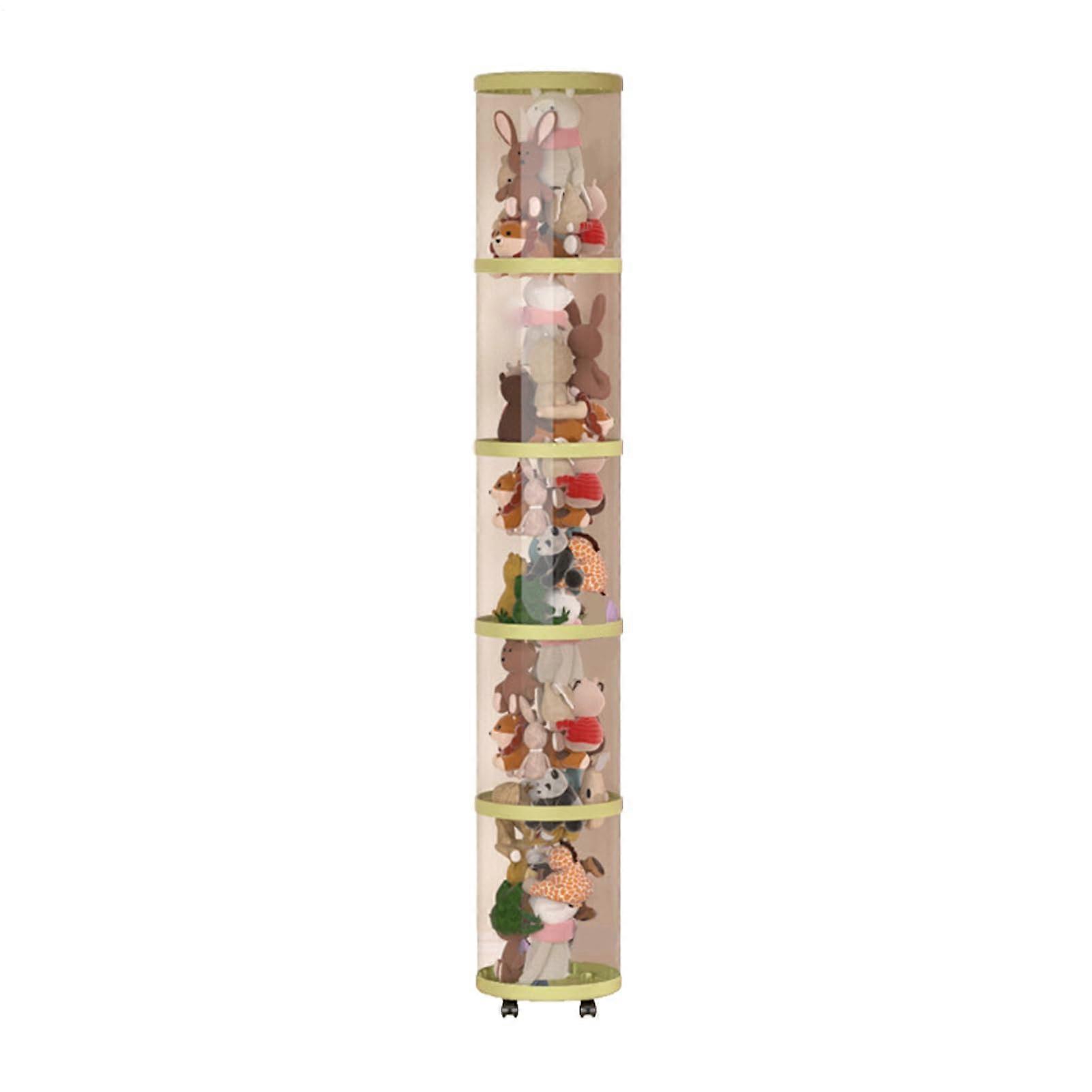 Stuffed Animal Tube Storage - Portable Plush Holder with Clear Vertical Design, Green Five-Layer Wheels for Bedroom and Playroom