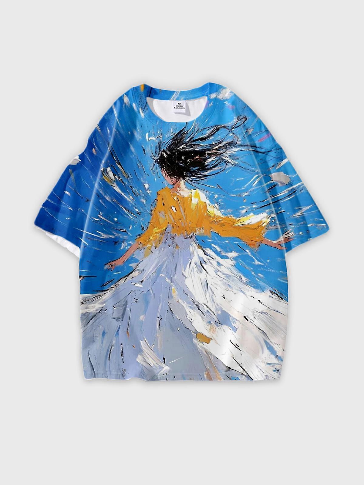 T-Shirt Round Neck, Loose Short Sleeve Pattern Graphic Tee, Unisex Summer Casual Top W236