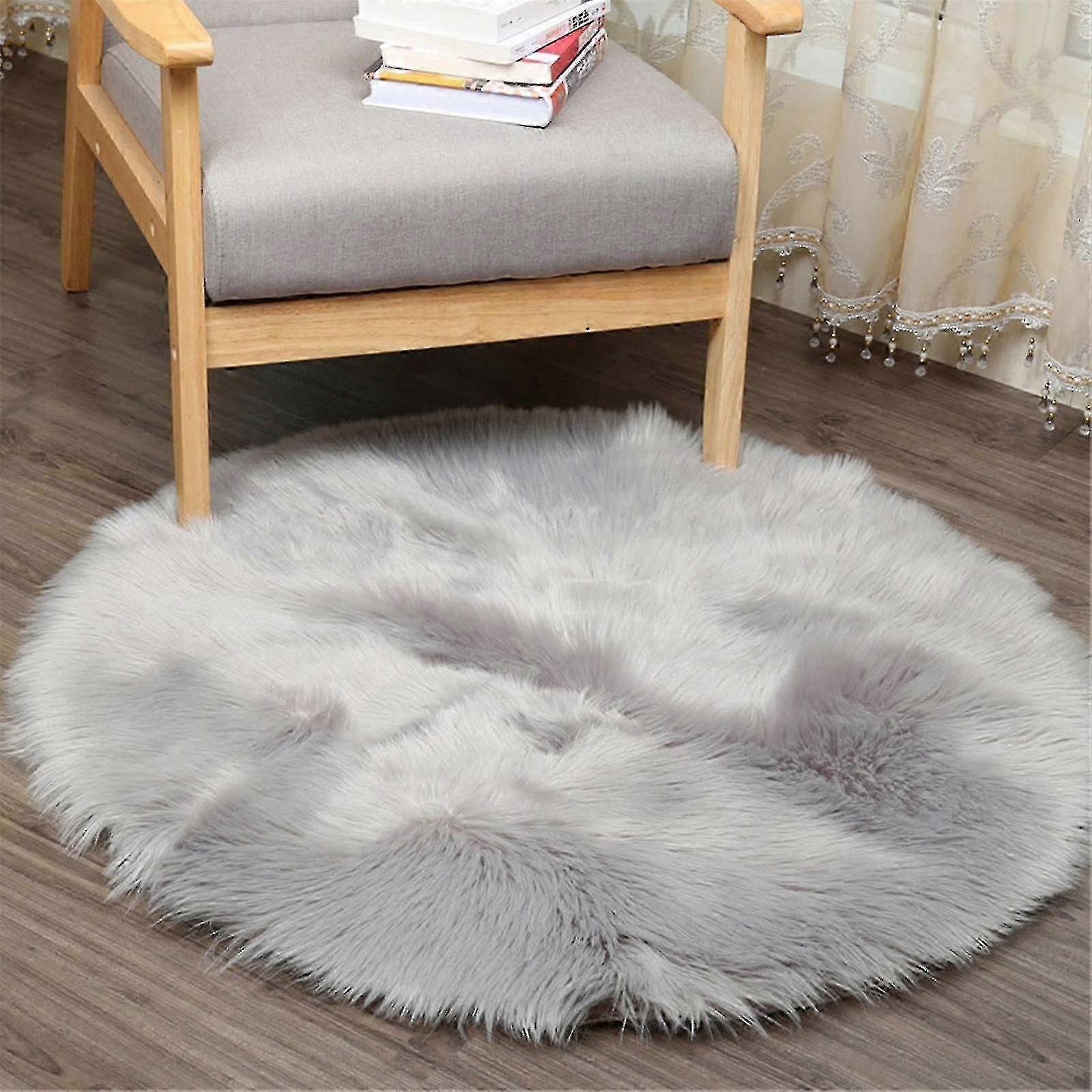 Diameter 60cm Imitation Wool Bay Window Mat Round Floor Mat Carpet Grey