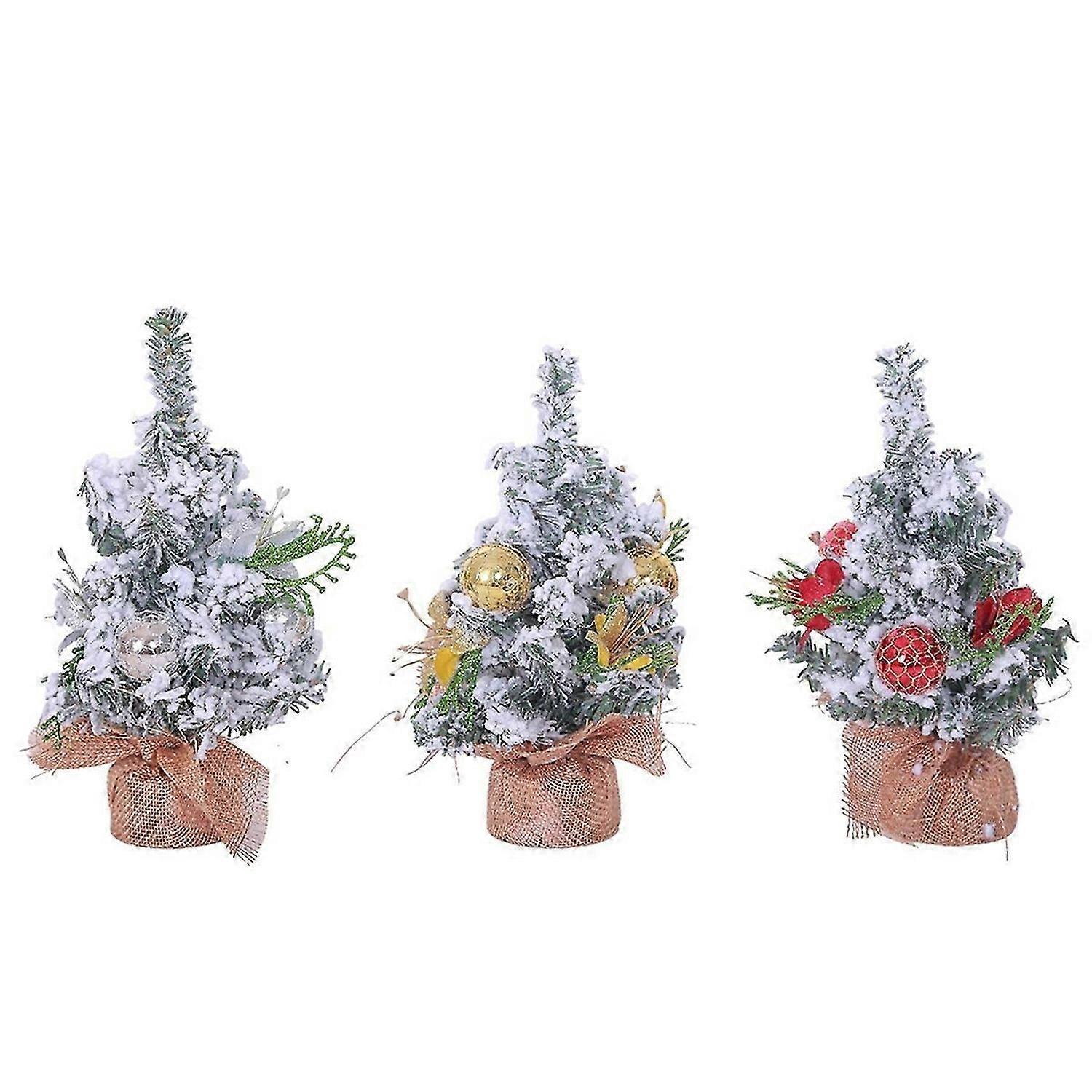 3PCS Mini Desktop Christmas Decorated Tree Artificial Desktop