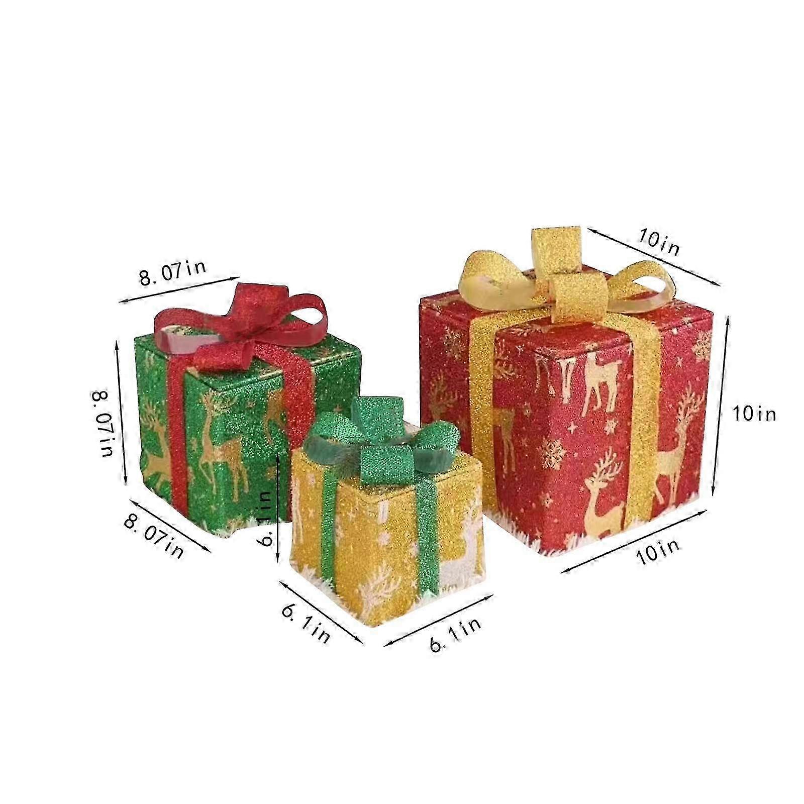 Multi-Color Christmas Lighted Boxes with Remote Control - Set of 3 LED Outdoor Decorations for Festive Yards