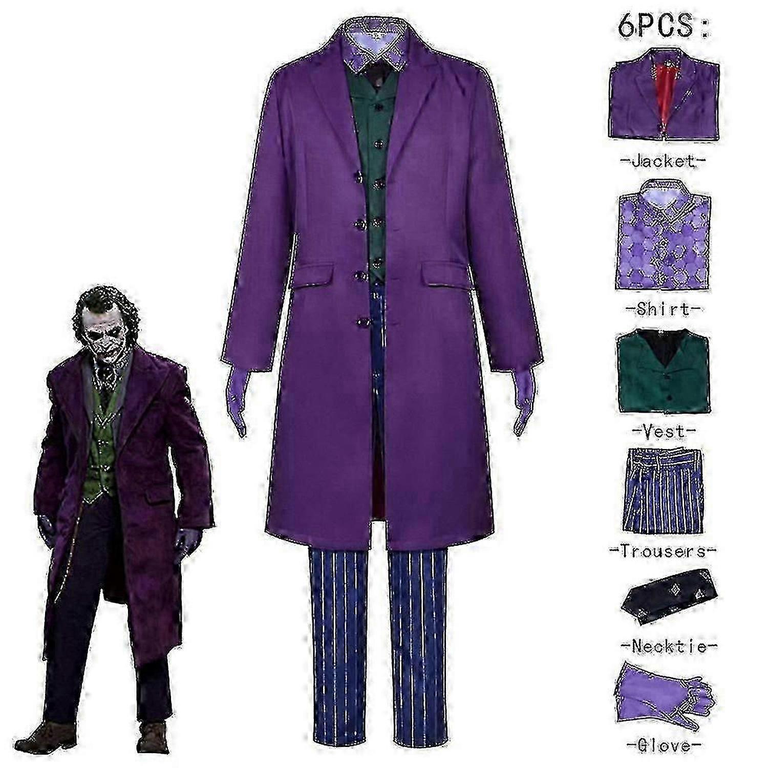 High-quality Heath Ledger Cosplay Suit Halloween Mens Movie The Dark Knight Joker Costume Purple Jacket Full Sets V