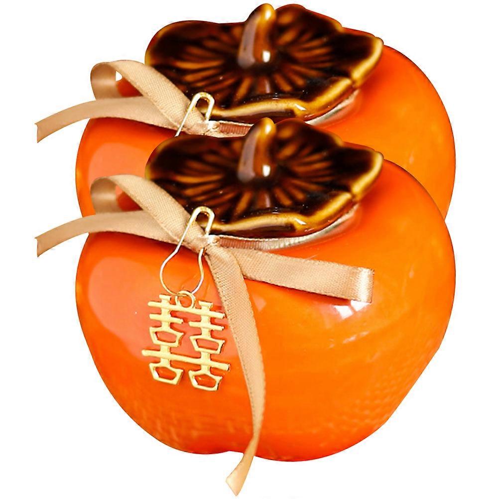 Orange Ceramic Tea Jar Persimmon Shaped Storage Container for Storage Use 4Pcs