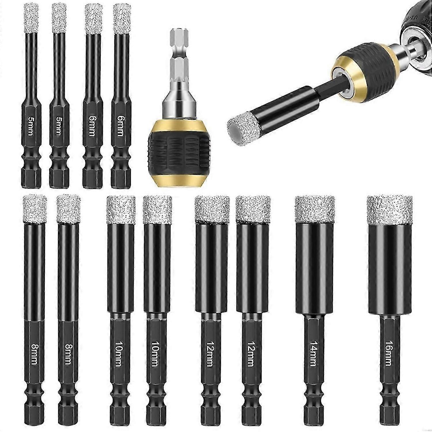 12Pcs Dry Diamond Hole Saw with Quick Change Drill Bit Holder