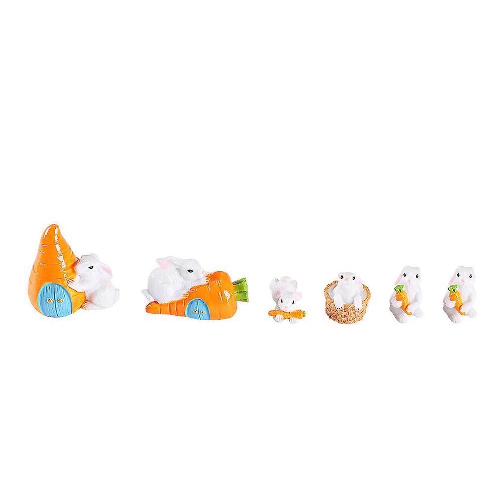 Small White Rabbit Decorative Resin Adorns for Home Decor 6Pcs