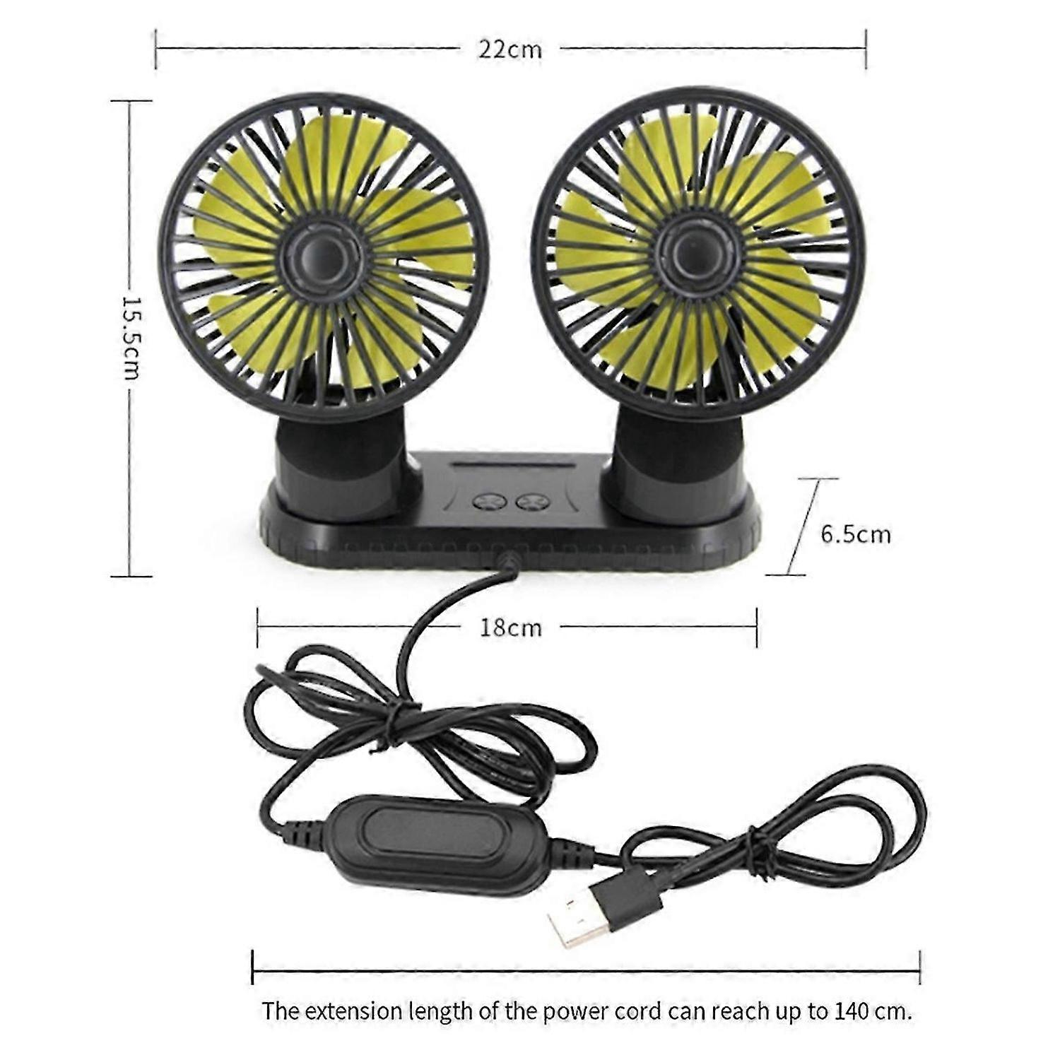 Universal Car Fan Adjustable Dual Head Fan USB Powered 3-Speed Adjustable Fan Car Dashboard Cooling