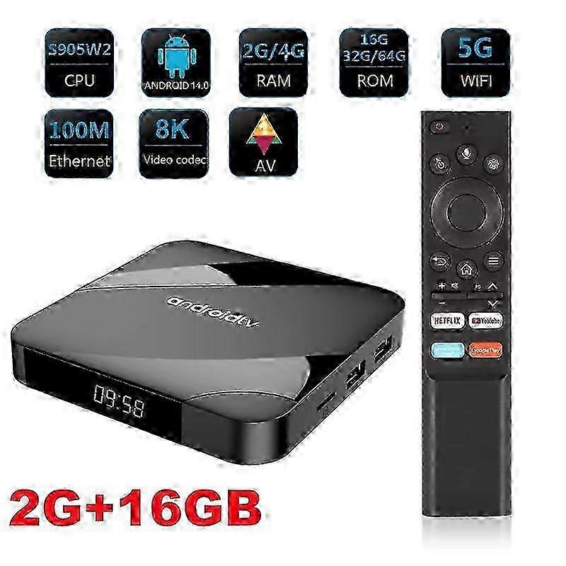 Bluetooth 5.2 ATV Android 14 Smart TV Box 4GB 64GB AV1 S905W2 Quad Core 2.4G&5G Dual WIFI Voice Remote Media Player 8K Set Top Box
