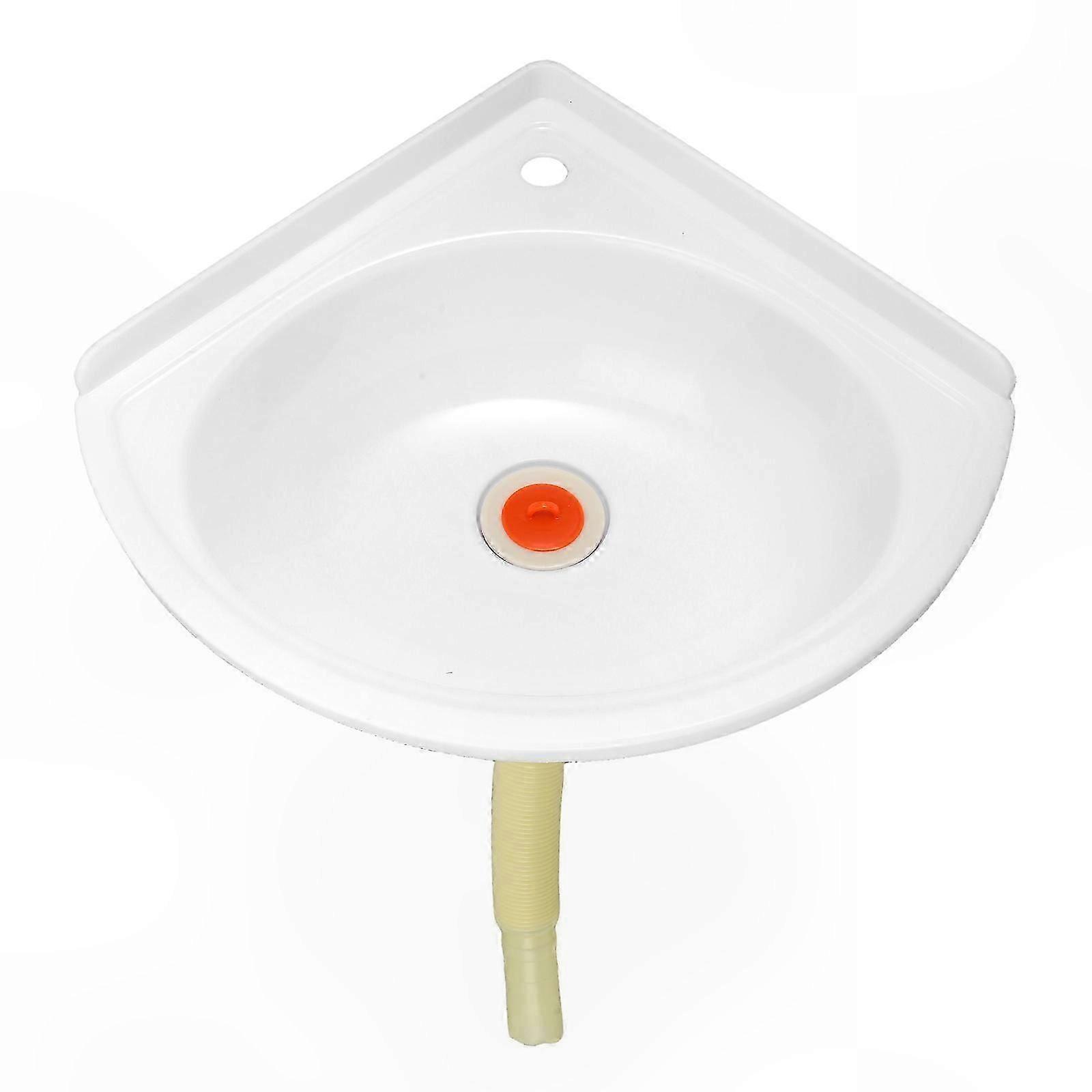 White Plastic Corner Basin for Bathrooms Wall-Mounted Design Space-Saving Lightweight 1 Set