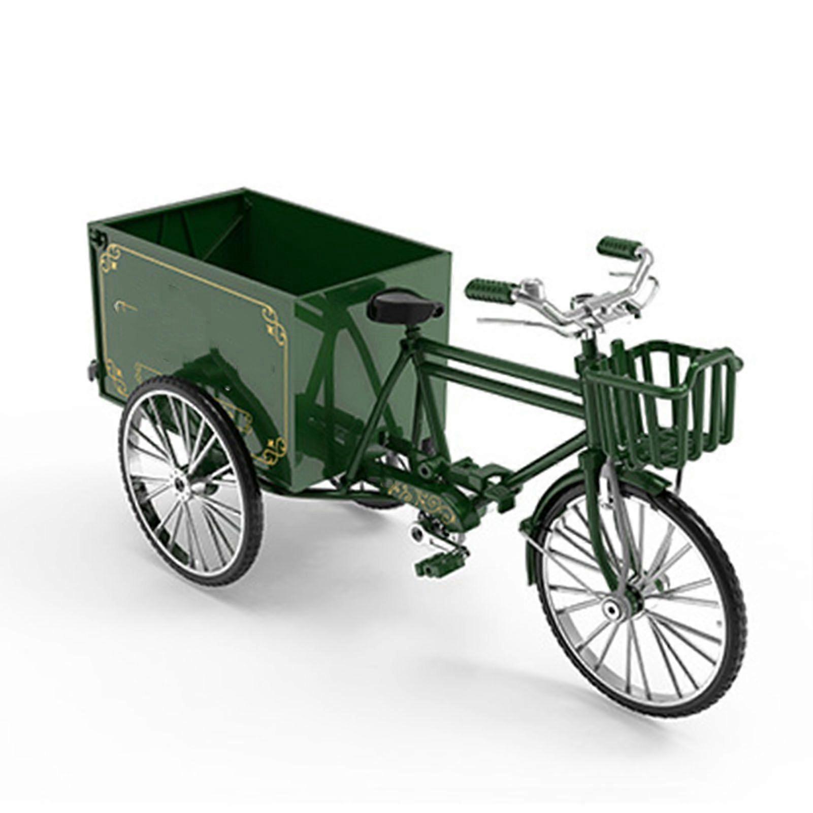 Tricycle Model 1/10 Scale Lifelike Decorative Loading Unloading Function Alloy Vintage Tricycle Toy for Girls Boys Green