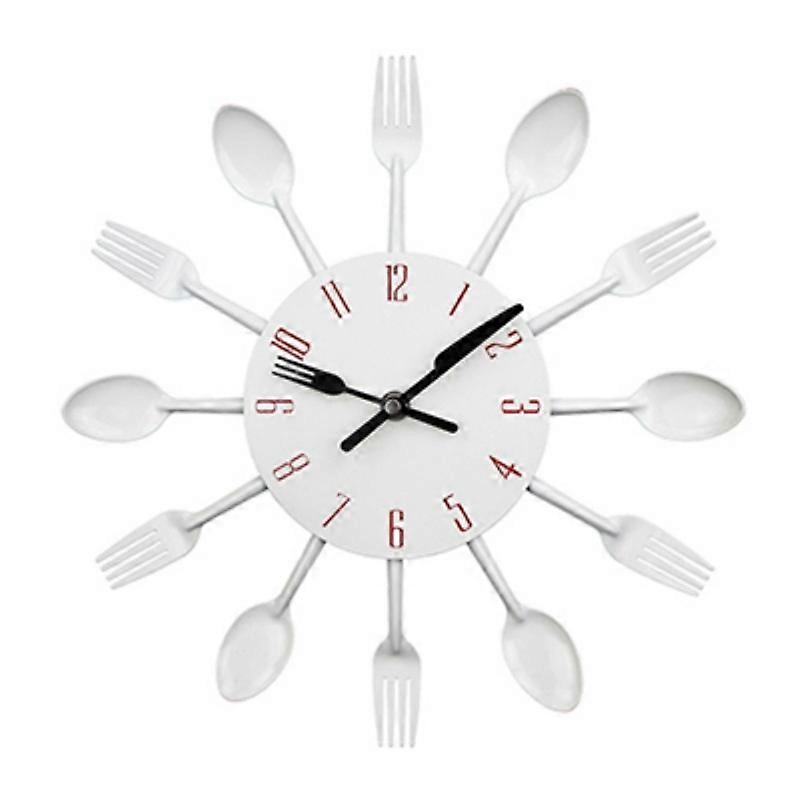 Cutlery Metal Kitchen Decorative Wall Clock White