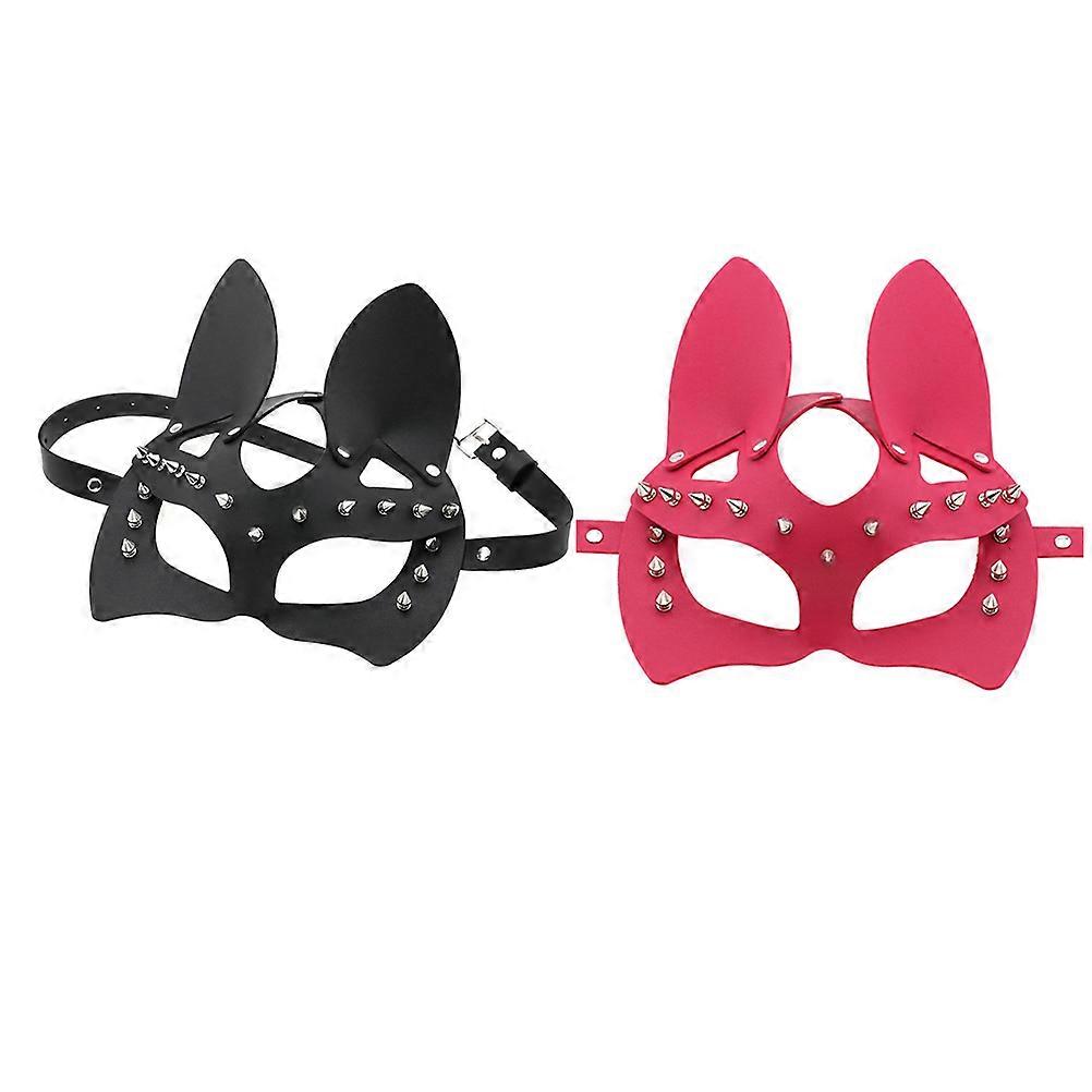 PU Women Mask Half Face Masquerade Mask for Party 2Pcs Assorted Color