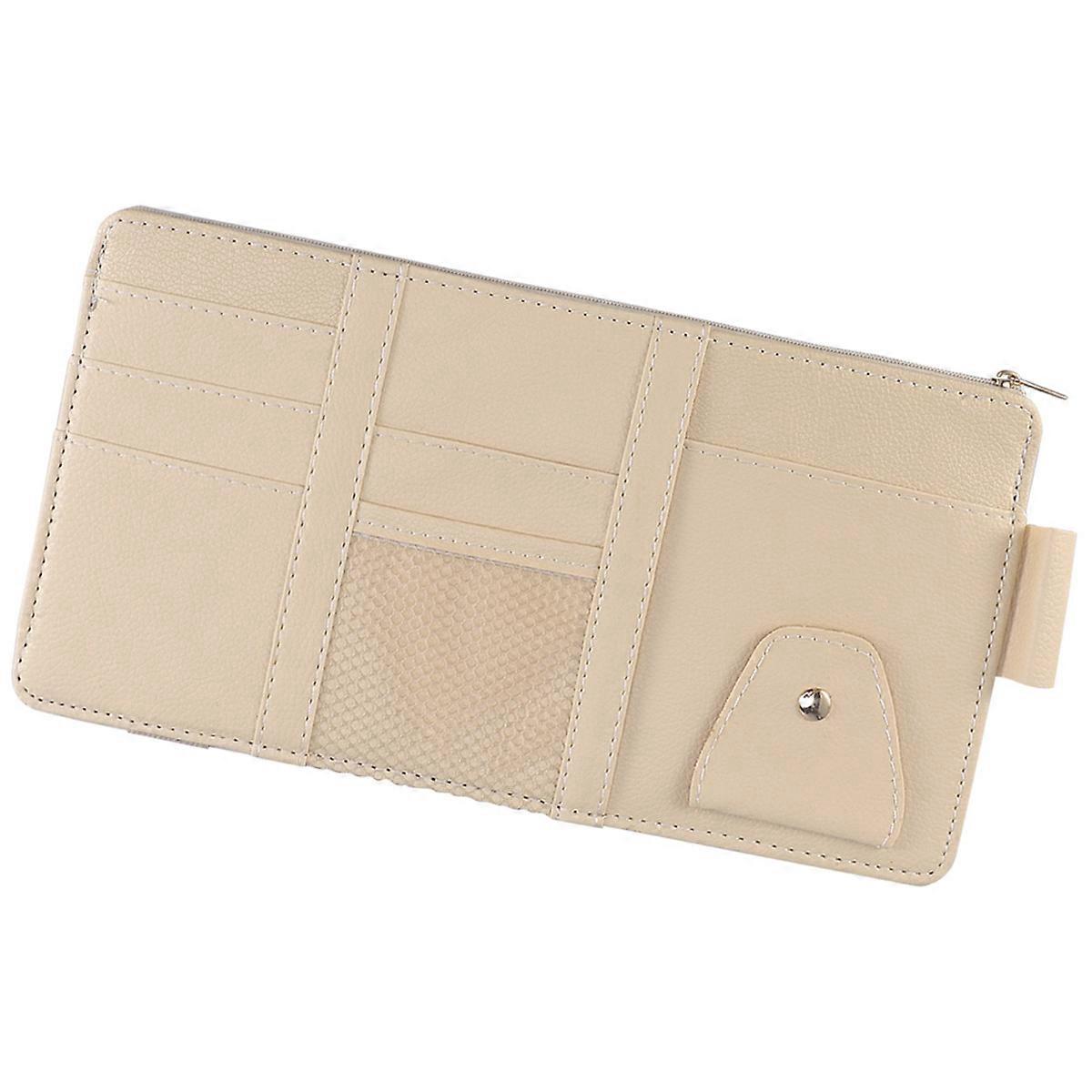 Visor Organizer Storage Bag 2Pcs Multi- Accessories For Keeping Phone Tickets Cards Tidy In Car Beige