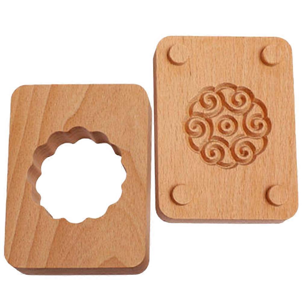 Khaki Wood Baking Mold Mooncake Mold for 2Sets Hand Press Function