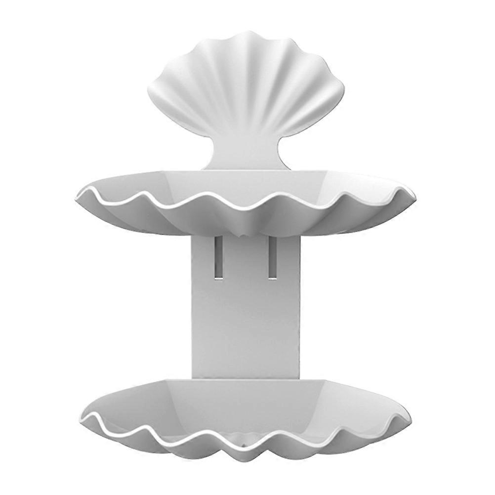 White Plastic Shell Soap Holder Double Layer for 2Pcs Bathroom Use
