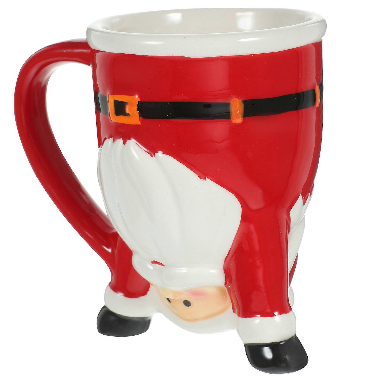 Ceramic Christmas Mug 3Pcs Santa Claus Design Office Drinking Cup With Handle For Various Occasions Red Color