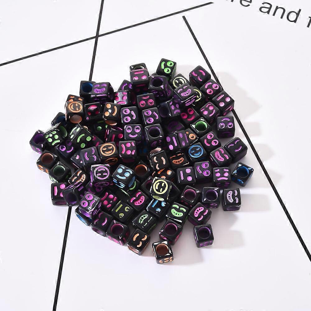 1Bag Craft Black Acrylic Beads Cube with Mixed Color Mixed Expression 6x6x6mm Hole: 3.5mm 100pcs/bag