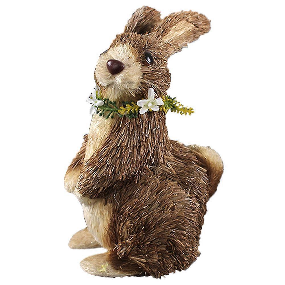 Lifelike Straw Woven Rabbit Ornament with 2Pcs for Easter Decoration