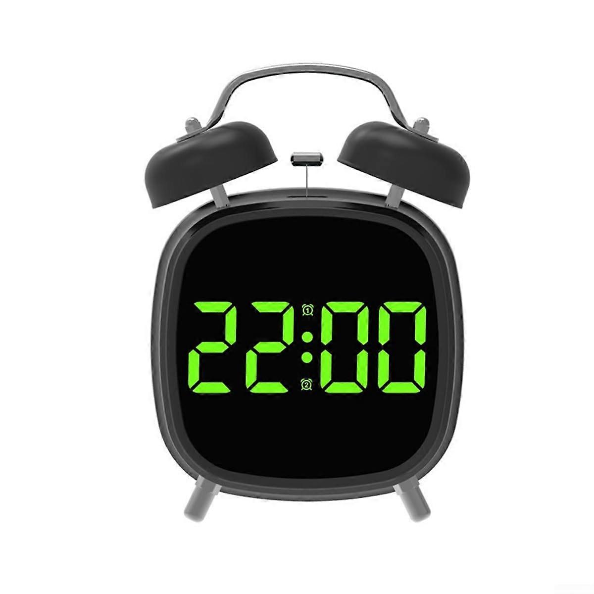 4 Inch LED Display Digital Twin Bell Alarm Clock Loud 70dB Mechanical Ringing USB Or Battery Powered ABS Metal Black