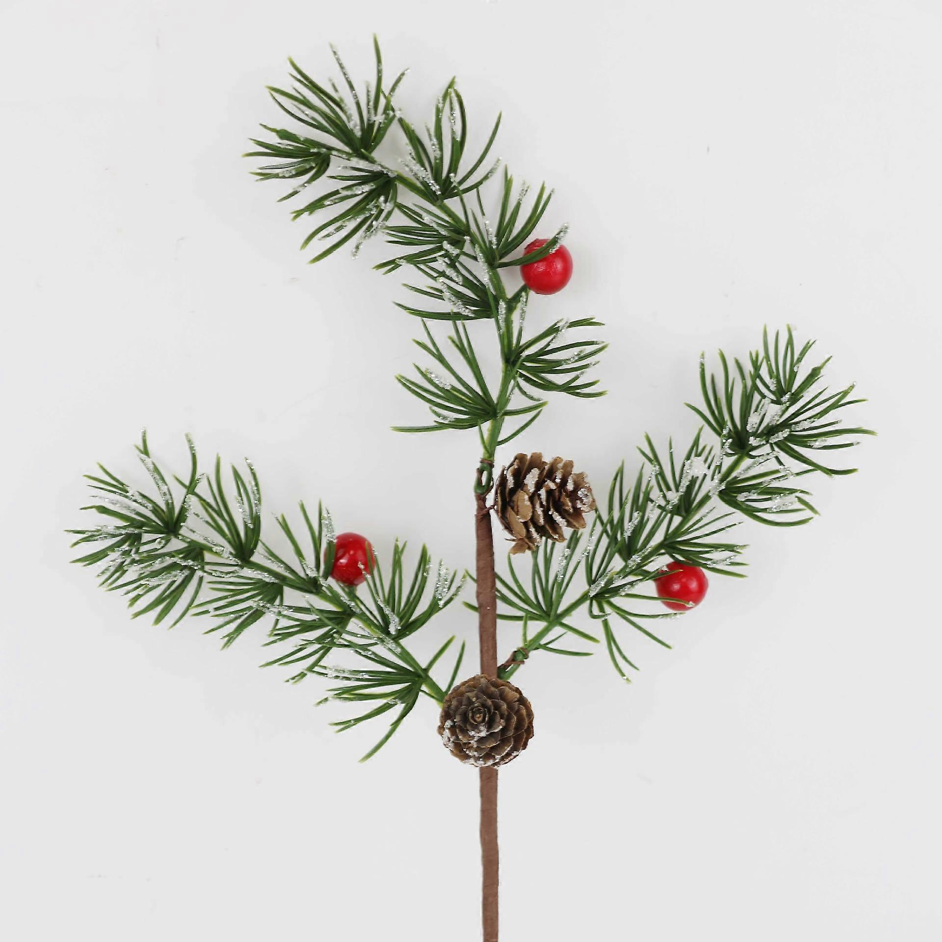 Artificial simulation red fruit pine branch three-pronged five-pronged simulation plant Christmas wedding decoration craft simulation red fruit pine