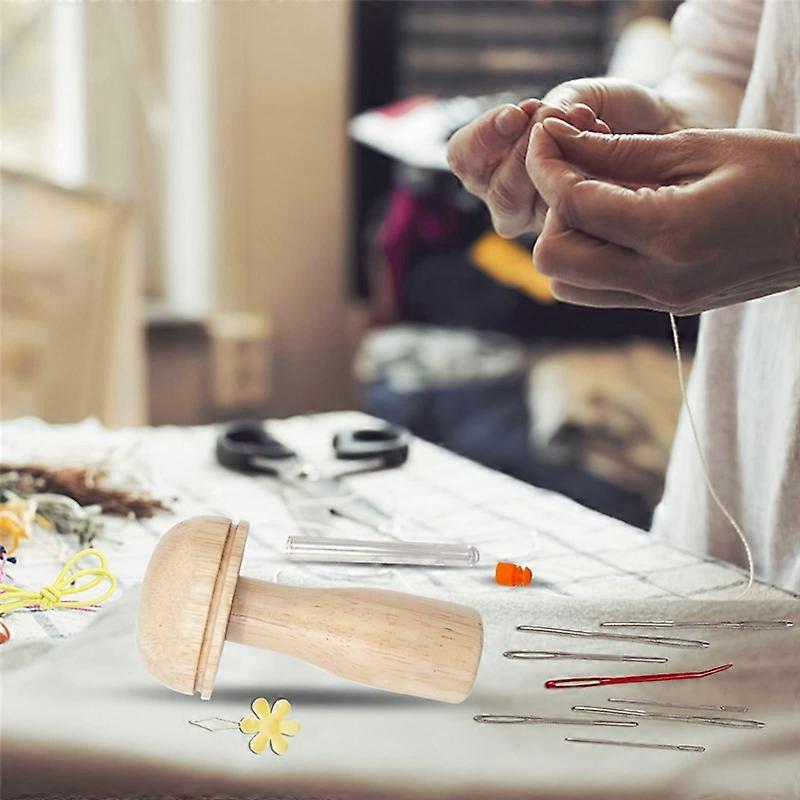 Wooden Darning Mushroom Needle Thread Kit Embroidery Accessories