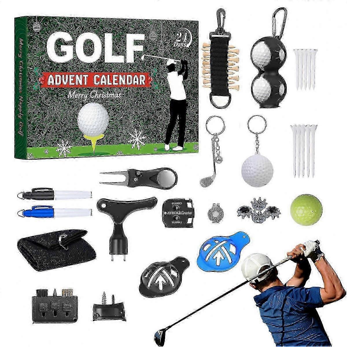 2025 Golf Advent Calendar Χριστουγεννιάτικο ημερολόγιο αντίστροφης μέτρησης 24PCS σετ αξεσουάρ γκολφ θεματικό σχεδιασμό