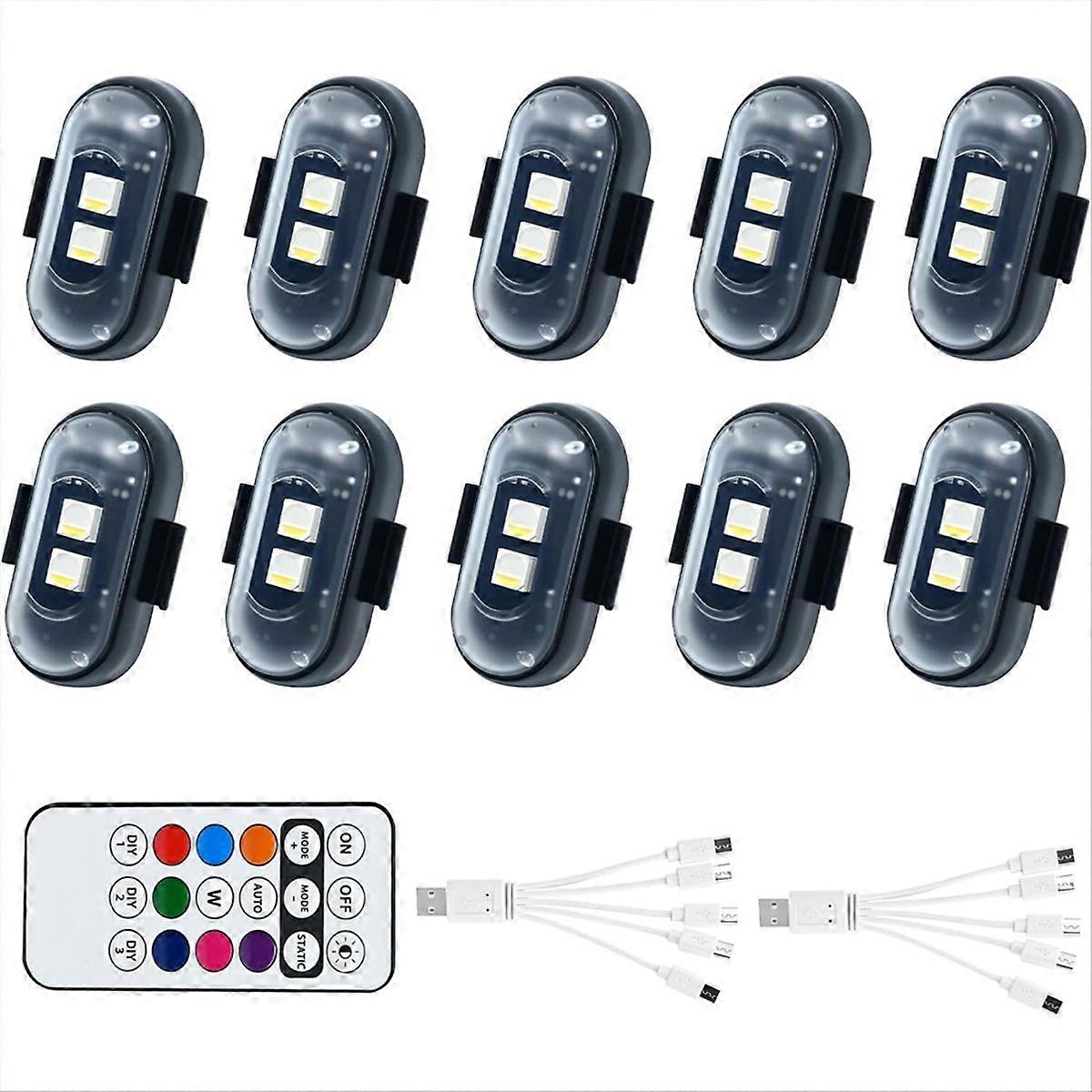 10PCS Wireless LED Lights for Car,with Remote Control, High Brightness Wireless Led Strobe Light 8 C