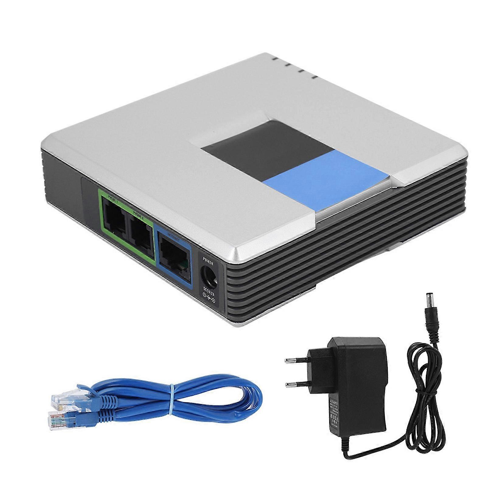 VoIP Gateway Internet Phone 2 Ports Adapter SIP RJ45 Cable For Linksys PAP2T EU Plug 100-240V