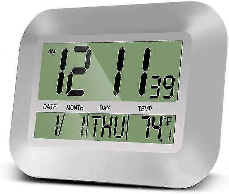 25-26 Alarm Clock Silent Desk Digital Wall Clock Simple Large LCD Alarm Clock Silver