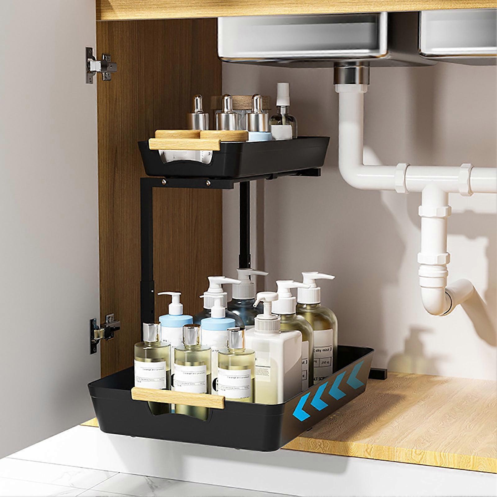 SUSUchens Under-Sink Storage Rack with Slide-Out Drawers, Double Layer, Height Adjustable, Pull-Out Bathroom Organizer - Style A