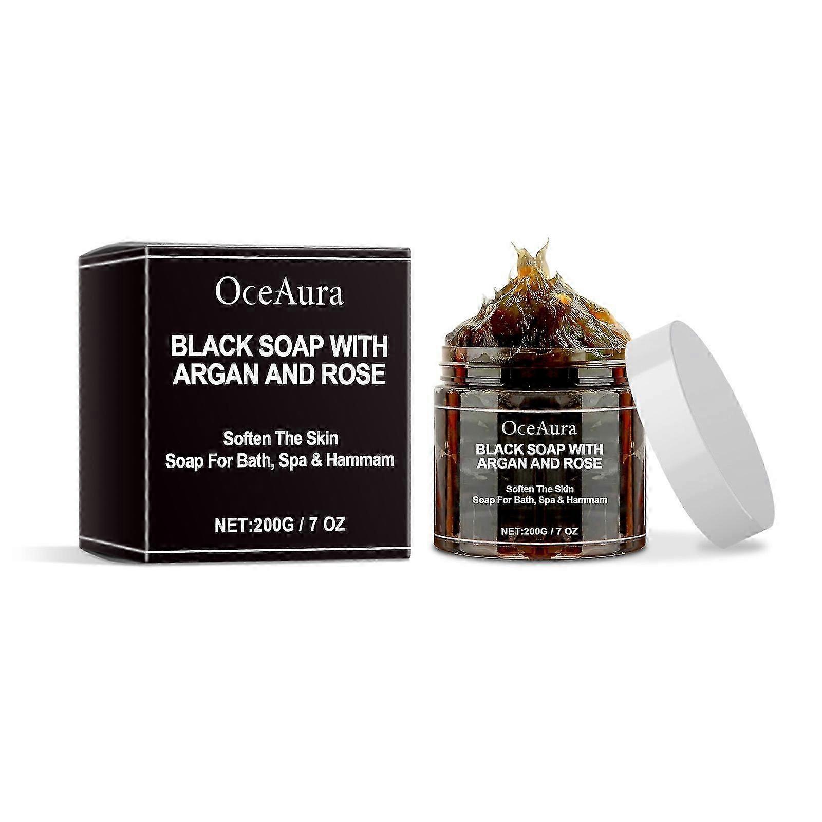 1-3x Moroccan Black Soap with Argan & Rose - Gentle Exfoliating Spa Bath Soap for All Skin Types