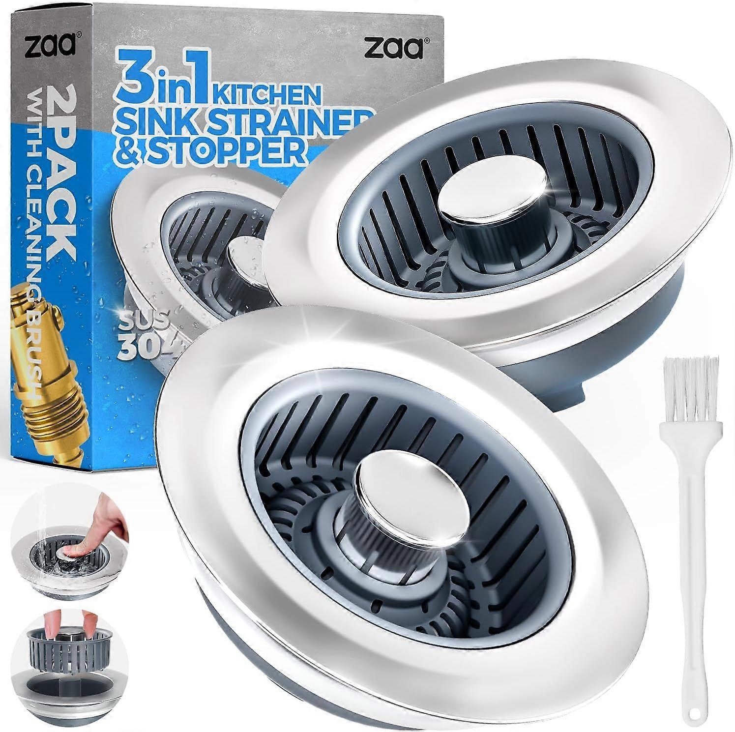 Avløpsfilter til kjøkkenvask - Avløpsplugg og lokk til kjøkkenvask, avløpsplugg og lokk i rustfritt stål med tilstoppingssiding, passer til US standard 3-1