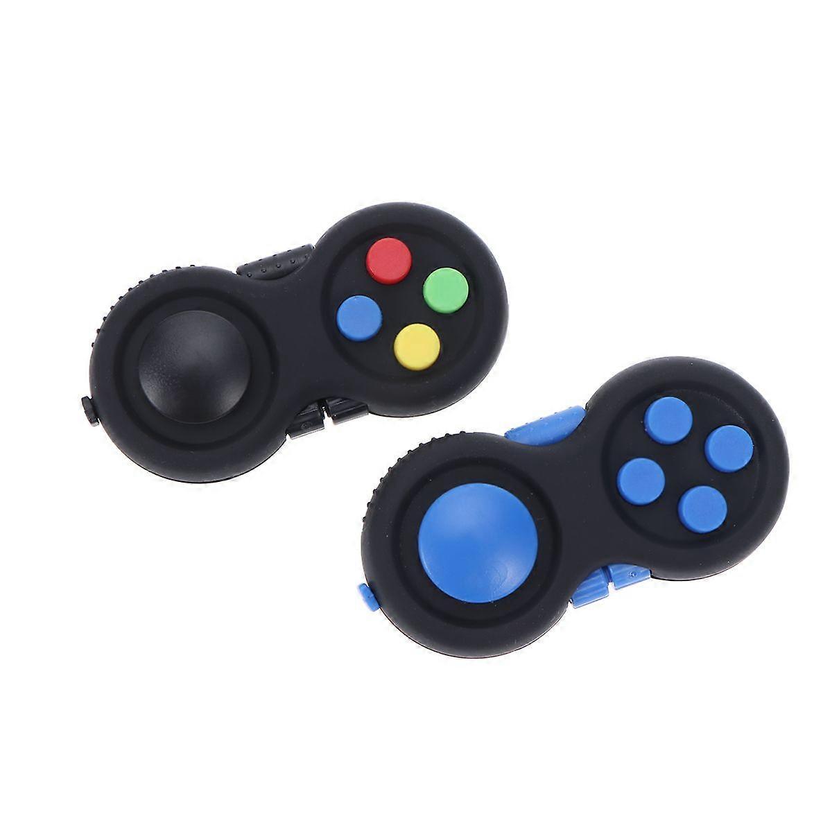 2PCS Gamepad Stress Relief Toys Game Controller Fidget Toys for Kids Adults (Black/Blue)