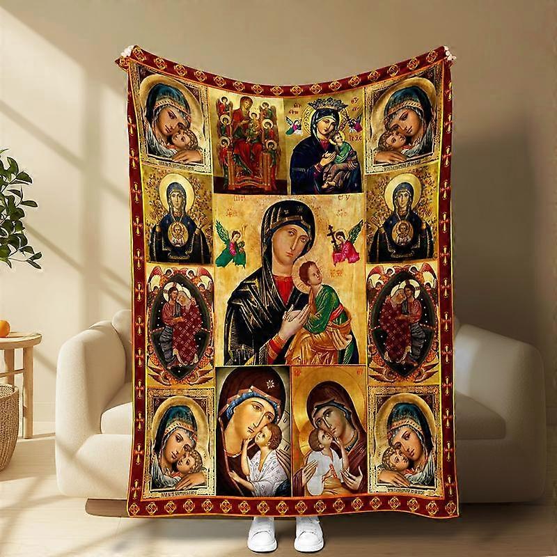 Mary Mother Fleece Blanket, Lightweight and Warm Flannel Sofa Throw, Soft Wool Blanket for Bed, Camping, Office and Library