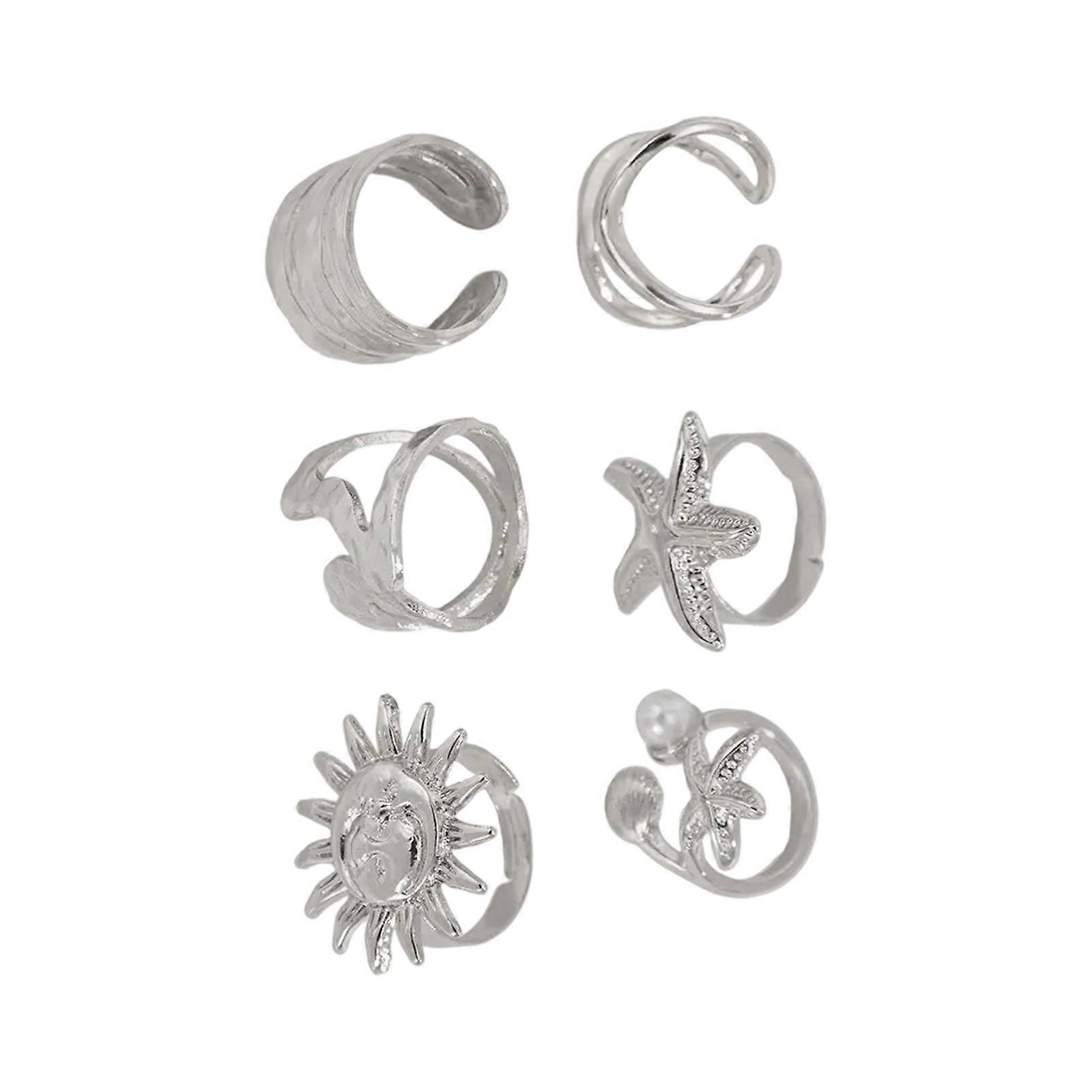 4 Pieces Elegant Scallops Starfish Open Rings for Couples in Gold and Silver Color Adjustable for Comfortable Wear Multicolor