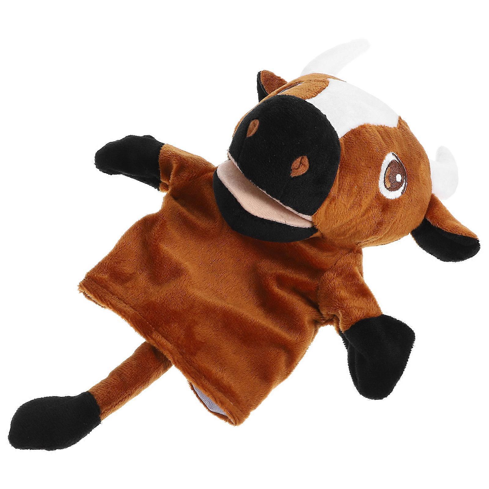 Stuffed Hand Puppet Cattle Hand Puppet for Story Telling Brown Plush