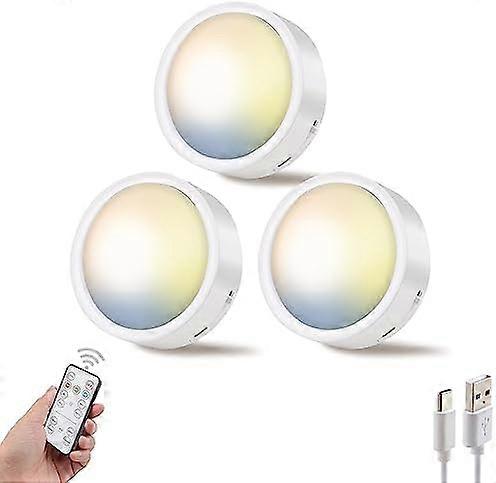 Wireless Under Cabinet Lighting,LED Puck Lights with Remote Control,3 Color Dimmable Timing Function Push Lights Ideal for Kitchen Cabinets, Bedrooms,