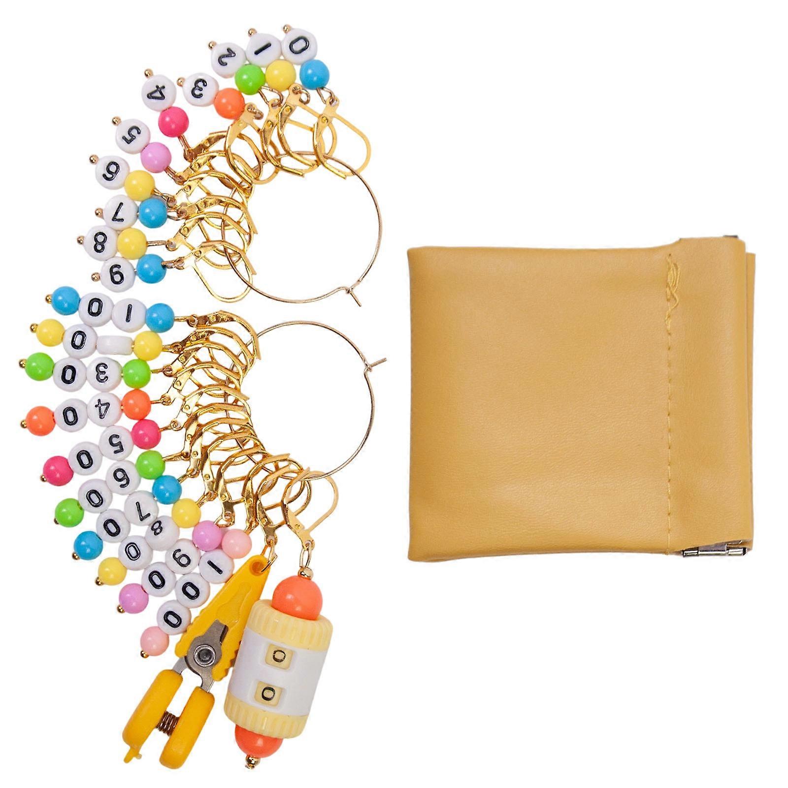 10PCS Number Stitching Marker Charm Locking Crochet Stitching Marker with Knitting Counter Scissors for Knitting Weaving  Yellow