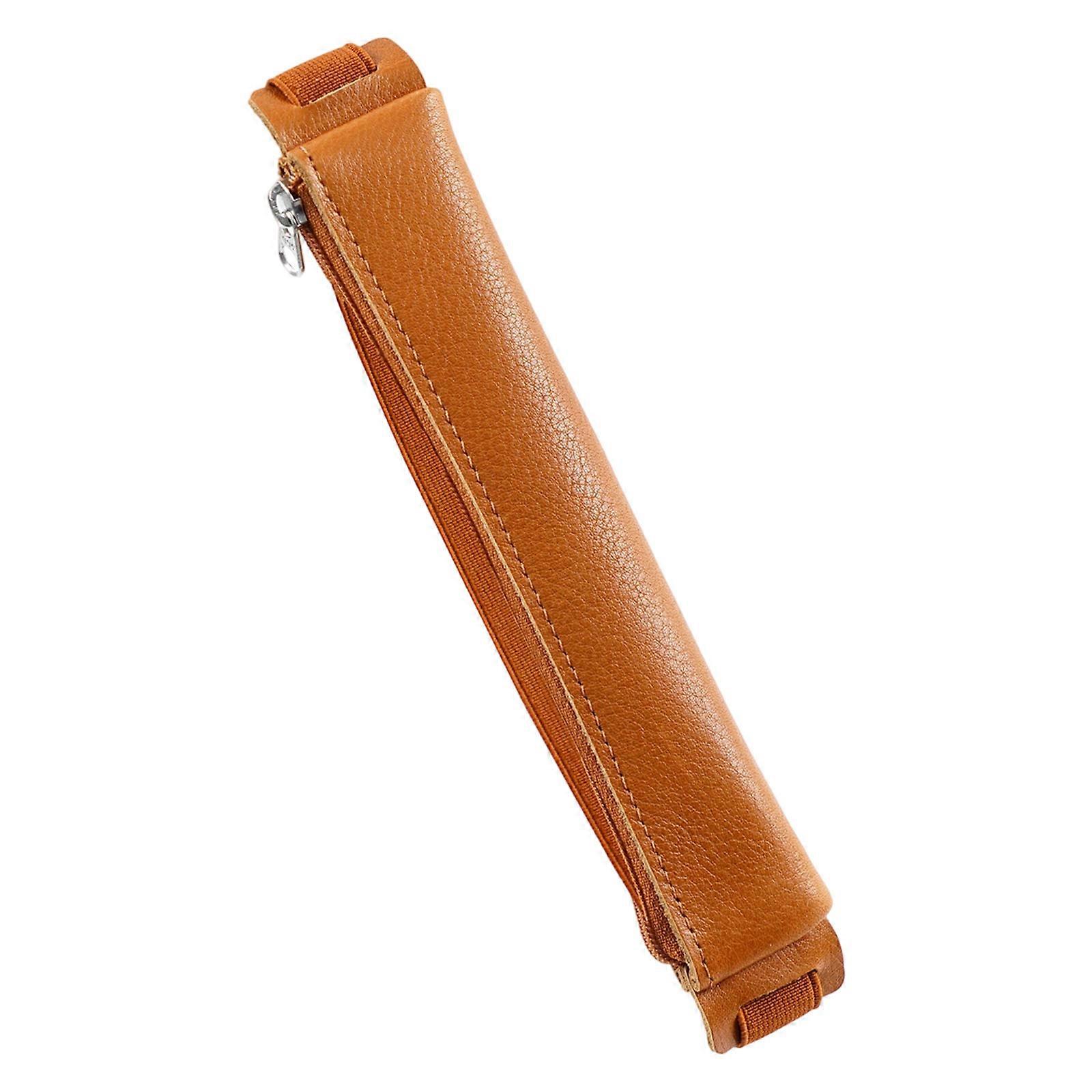 Portable Stylus Pen Sleeve Light Weight Leather Capacitive Pencil Case with Adjustable Elastic Band for Tablet Notebook  Yellow brown