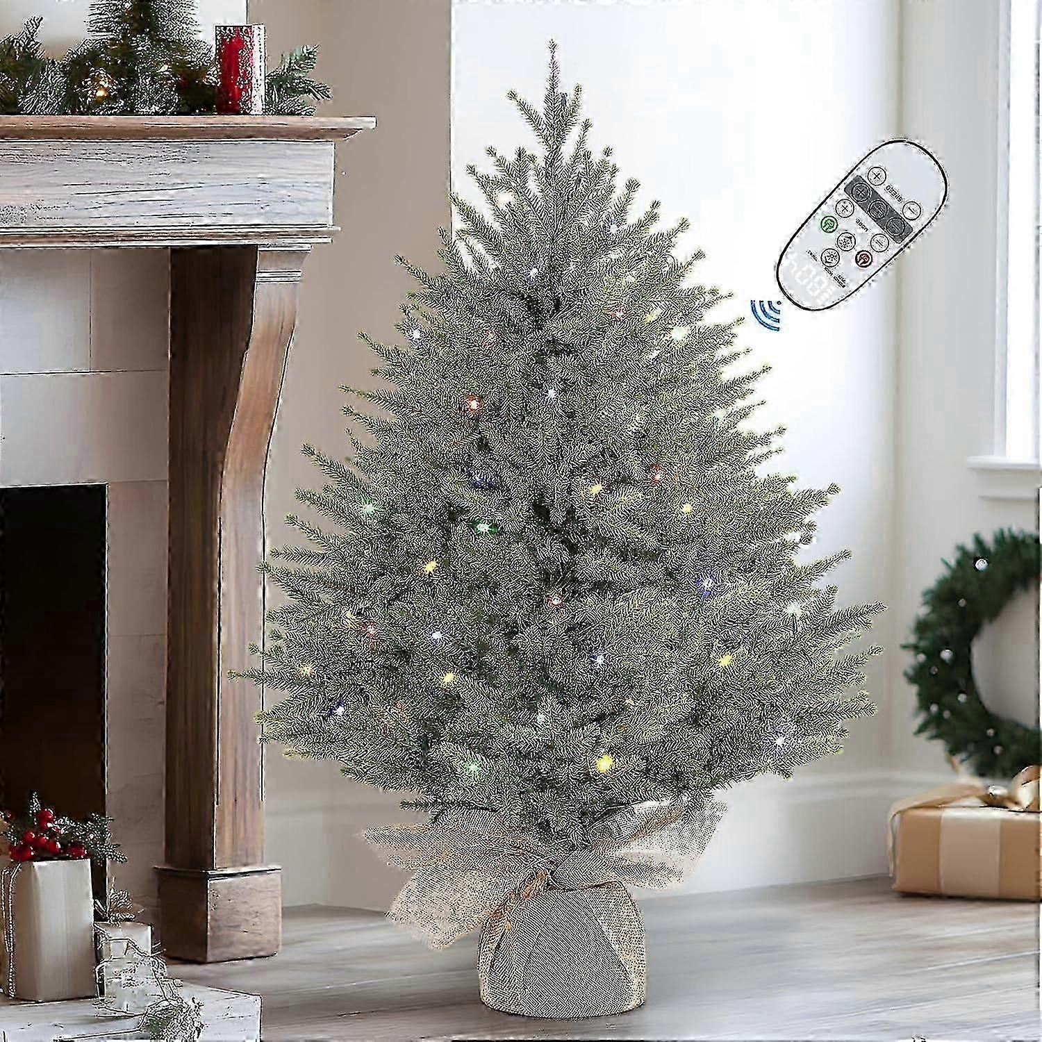 2ft Prelit Mini Tree with LED Lights, Remote & Timer, Compatible with Xmas Tabletop Decor, Home, Kitchen, Dining