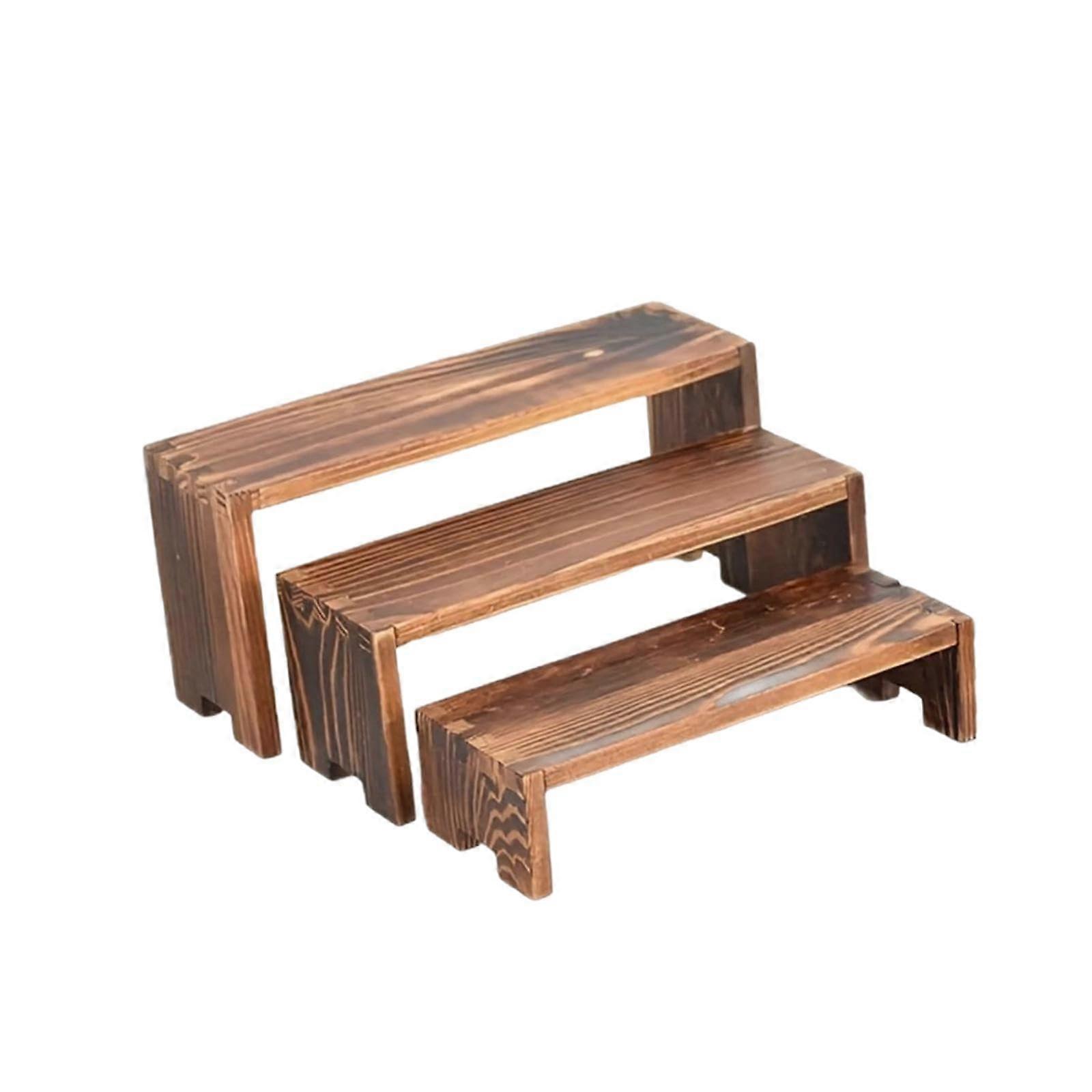 Wooden Tiered Stand for Table Display of Perfumes and Desserts, Natural Wood Finish, MultiTier
