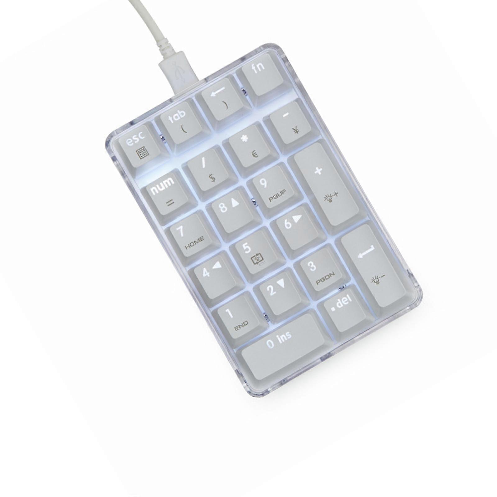 USB Wire 21Key Mechanical Keypad with Independent Number Lock Function and Clear Housing Shell Numpad for Computer Multicolor