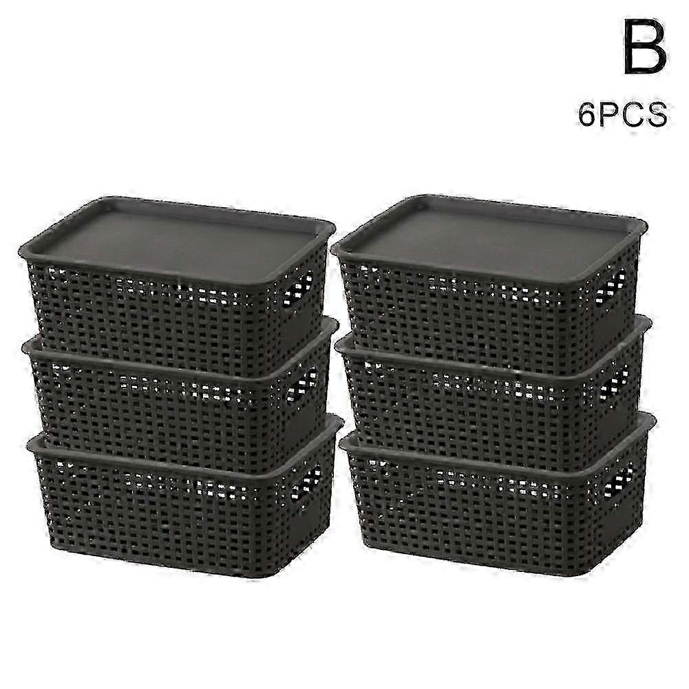 6 Pack Plastic Storage Baskets with Lid Stackable Organizer for Desktop, Kitchen